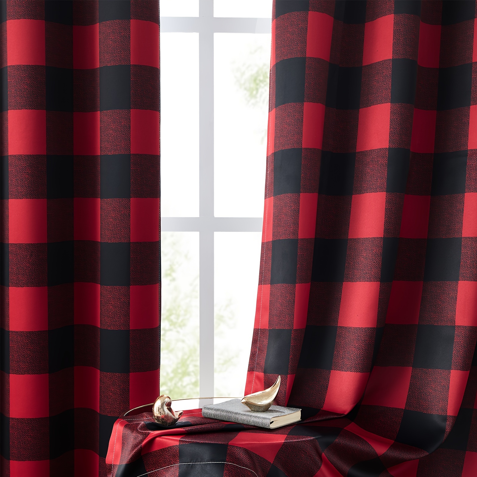 2pcs buffalo check plaid blackout curtains for bedroom living room thermal insulated room darkening noise reducing grommet drapes details 9