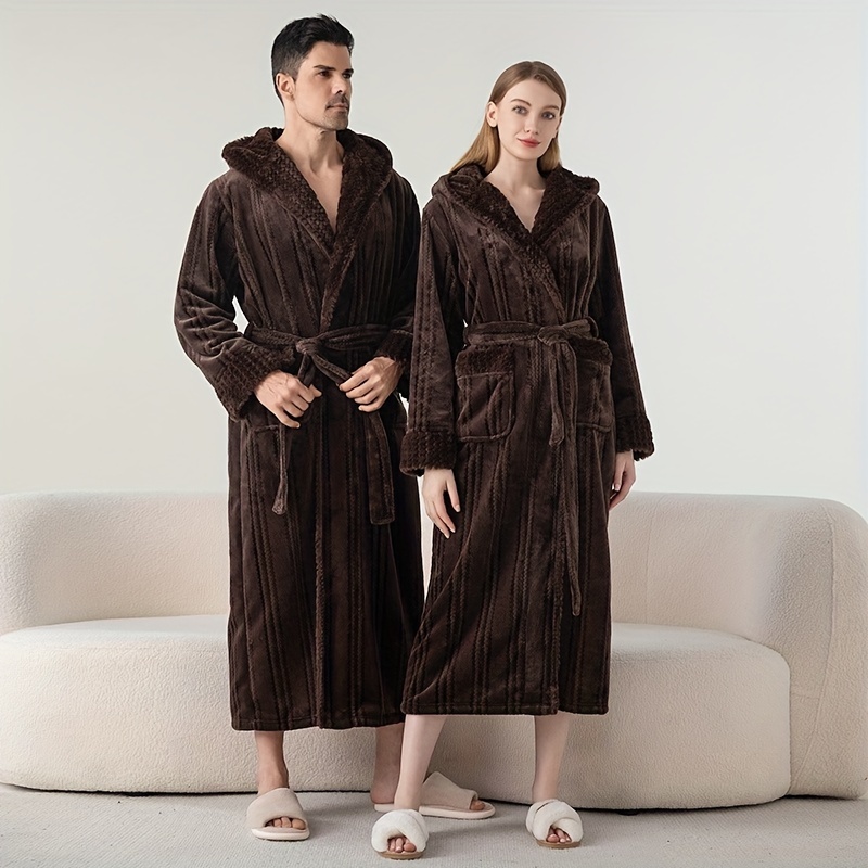 ultra   size hooded bathrobe cozy thickened long robe for couples perfect for fall winter ideal bathroom accessory bath rugs for bathroom bath decor and accessories details 7