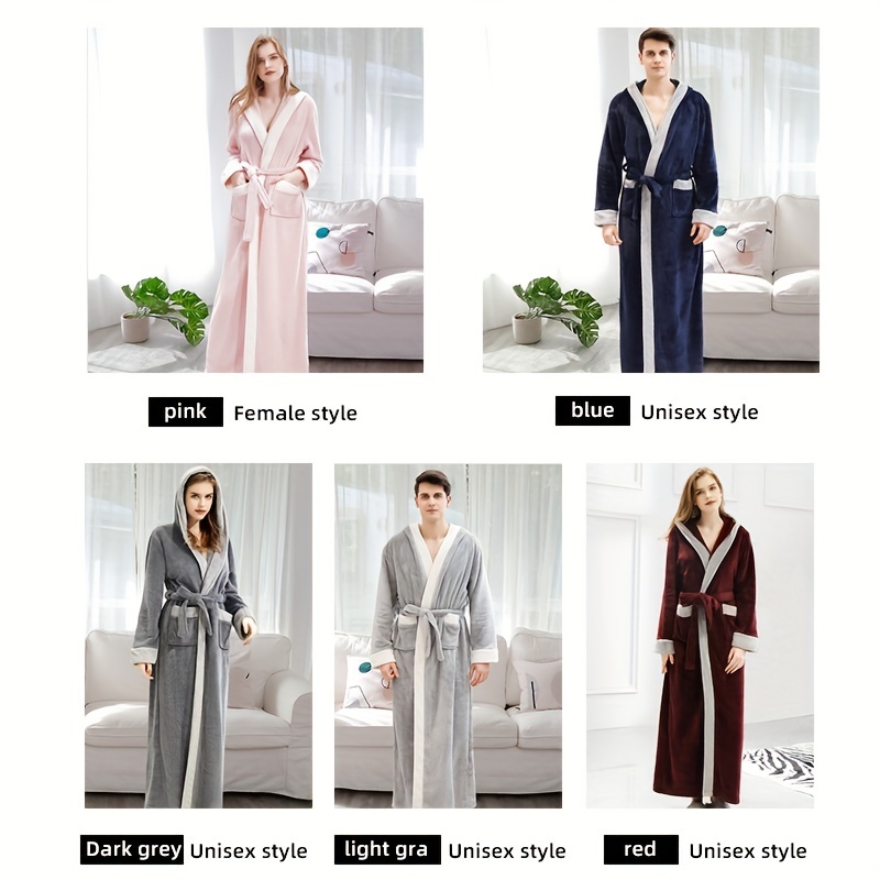 1pc autumn and winter bathrobe soft and skin friendly hooded long sleeve bathrobe thickened nightgown with pocket warm long robe for home bathroom supplies details 4