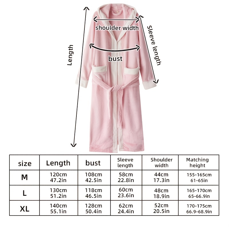 1pc autumn and winter bathrobe soft and skin friendly hooded long sleeve bathrobe thickened nightgown with pocket warm long robe for home bathroom supplies details 5