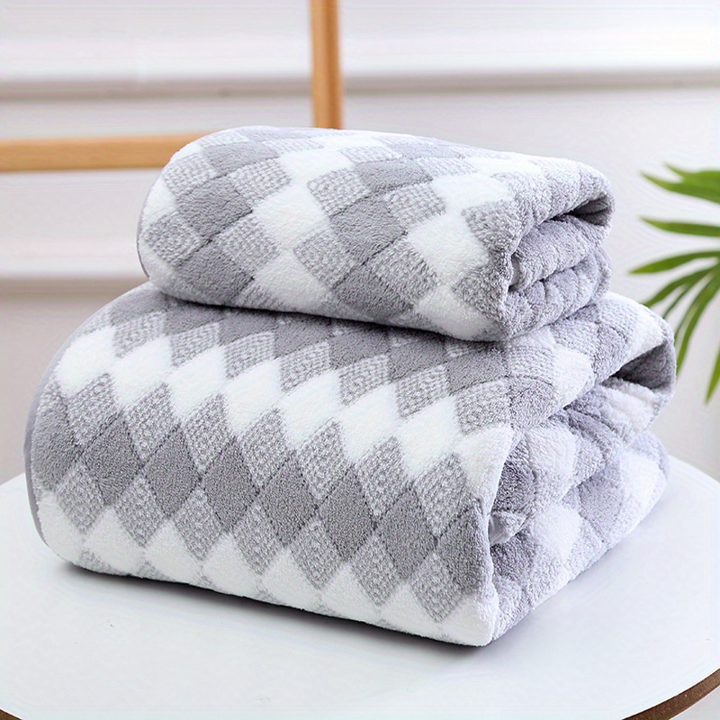 1pc lattice pattern bath towel absorbent quick drying showering towel super soft skin friendly bathing towel for home bathroom ideal bathroom supplies details 3