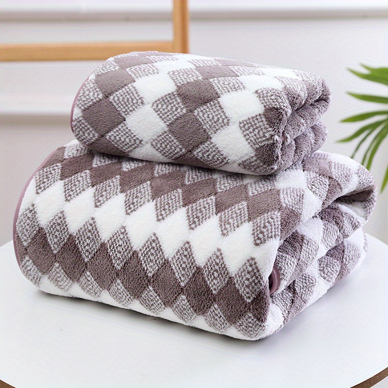 1pc lattice pattern bath towel absorbent quick drying showering towel super soft skin friendly bathing towel for home bathroom ideal bathroom supplies details 5