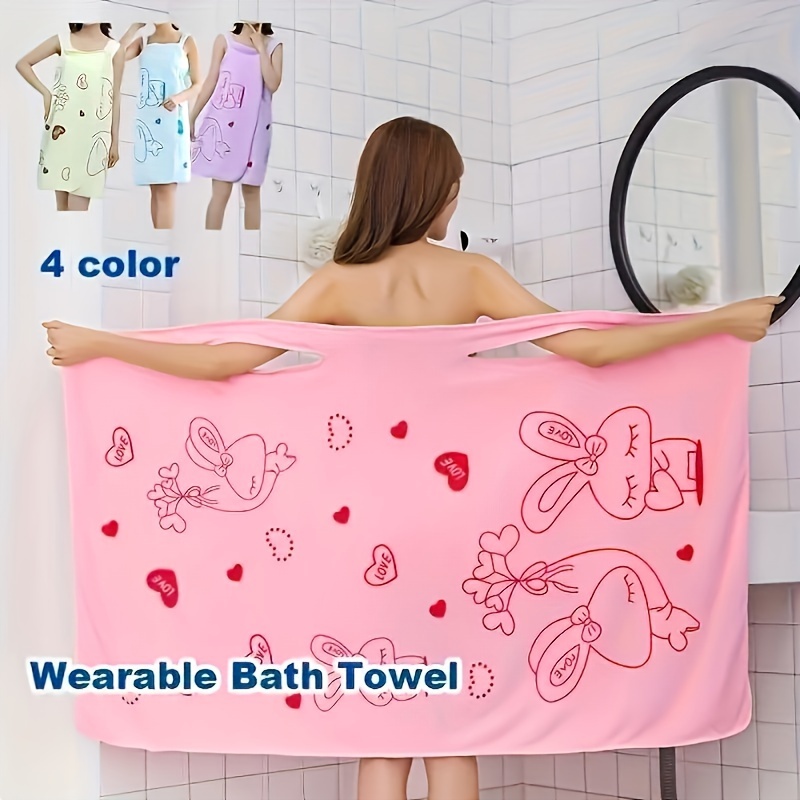 1pc wearable bath towel microfiber bath towel light cartoon pattern beach towel soft skin friendly spa towel details 0