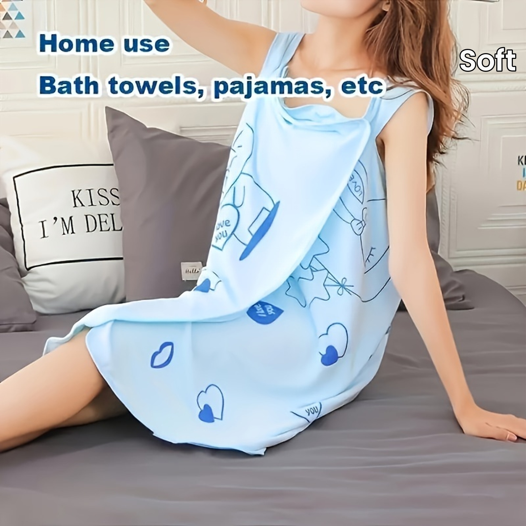 1pc wearable bath towel microfiber bath towel light cartoon pattern beach towel soft skin friendly spa towel details 1