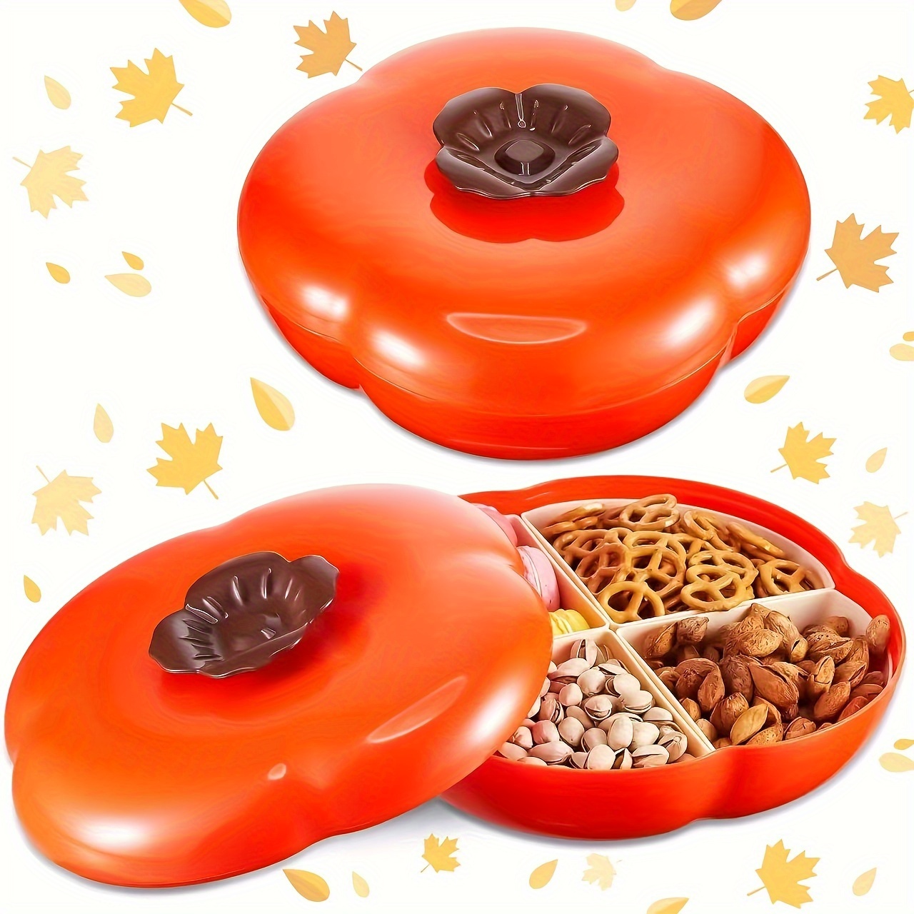 set of 2 individual trays with lids vegetable tray 4 compartment snack bowl dried fruit tray candy storage box snack container nuts details 0