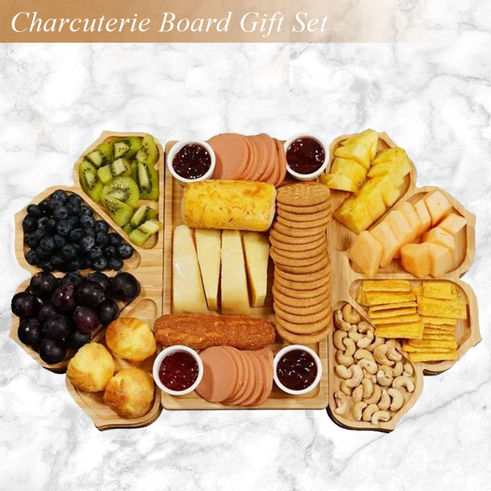 large bamboo charcuterie boards set with knife set cheese board bridal shower anniversary wedding engagement birthday christmas ideal for couples kitchen accessories essentials stuff cheese boards house warming   gifts for women mom wife details 0