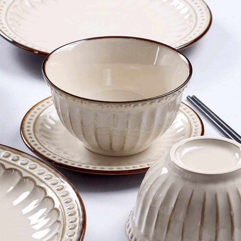 10pcs ceramic dinnerware set elegant new design with silveyrim high quality decorative bowls plates and soup spoon set fordining chic tableware collection for home use details 0