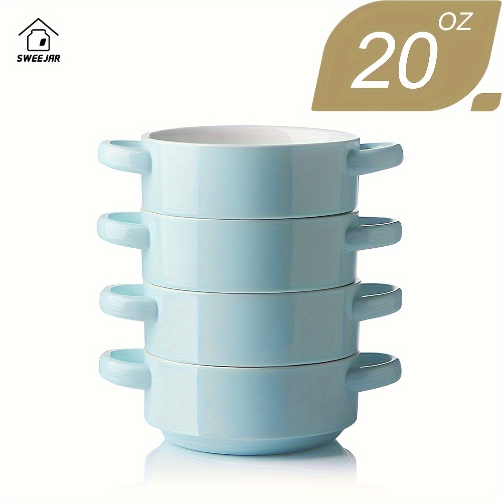   ceramic soup bowls with double handles 20 oz stacked bowls for   cereal pot pies stew chill pasta set of 4 details 1