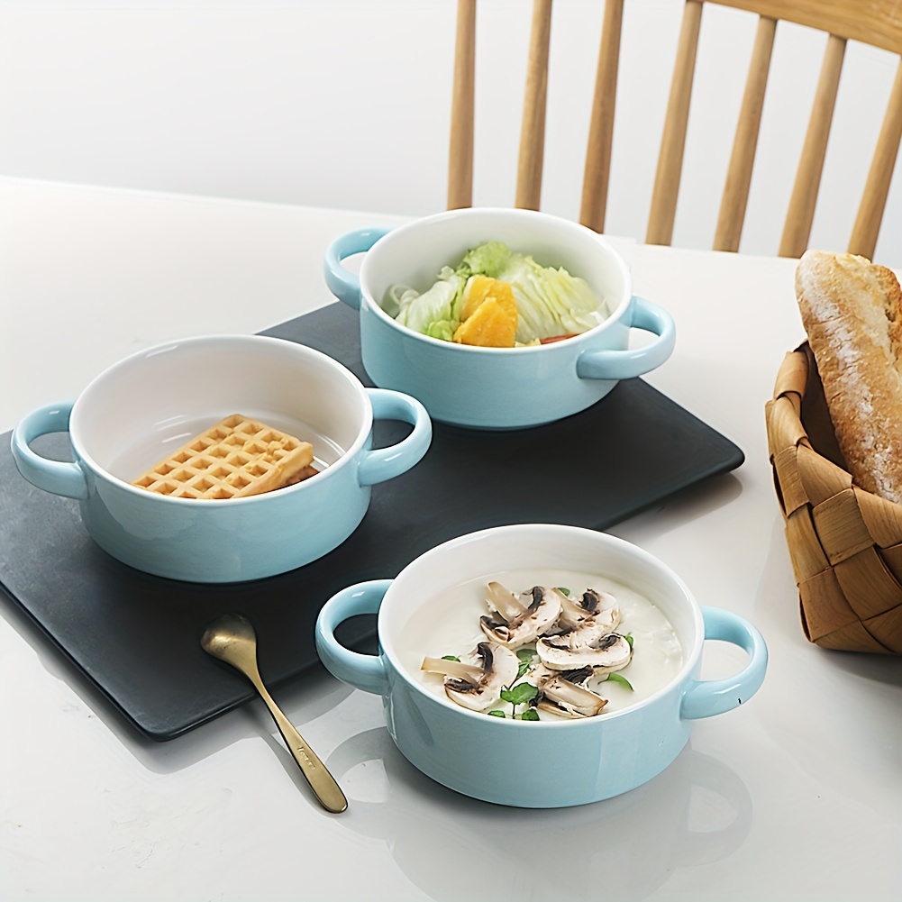   ceramic soup bowls with double handles 20 oz stacked bowls for   cereal pot pies stew chill pasta set of 4 details 2