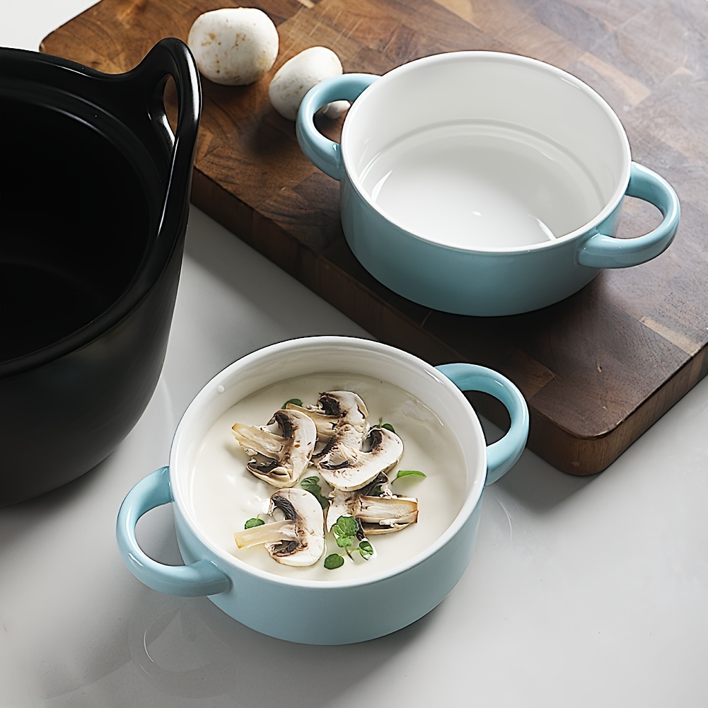   ceramic soup bowls with double handles 20 oz stacked bowls for   cereal pot pies stew chill pasta set of 4 details 3