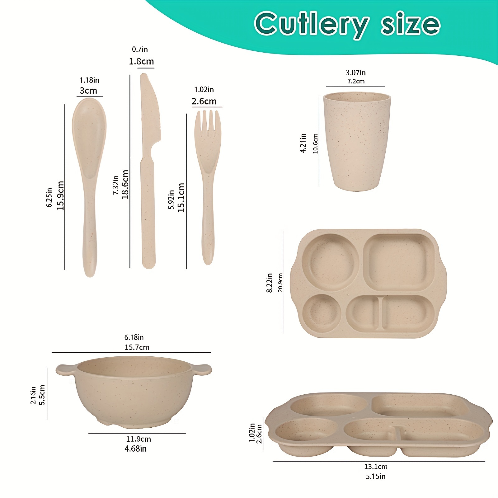 24pc wheat straw pp plate set unbreakable bpa free reusable anti scalding easy to clean microwave dishwasher safe camping utensils for kitchen outdoor party home tableware accessories beige details 0