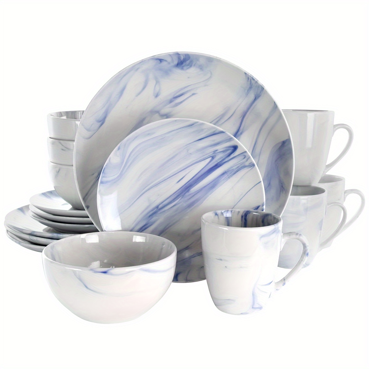 16pc stoneware fine marble dinnerware set blue   details 0