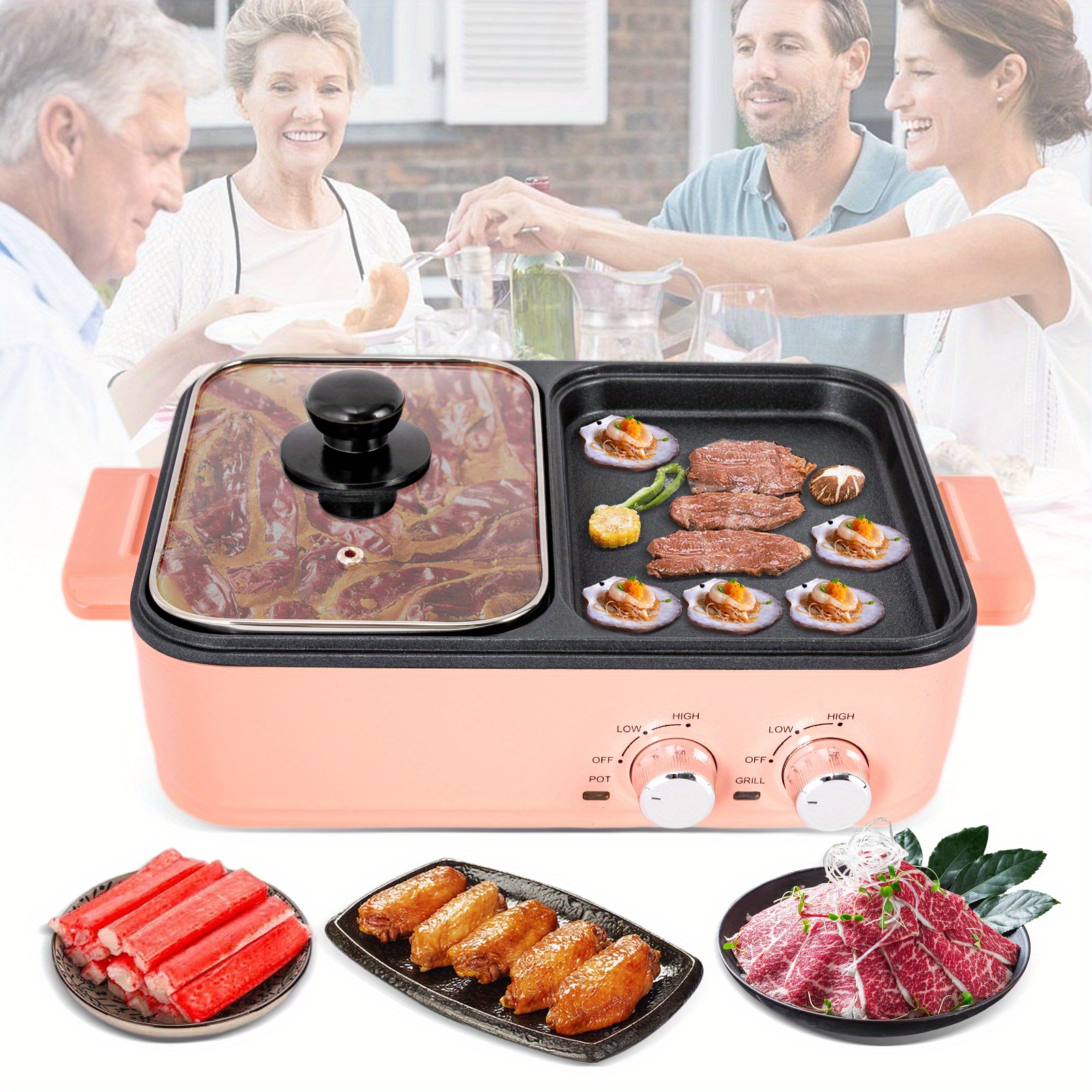   2in1 electric hot pot 1500w 2l non stick korean bbq plate pan shabu grill barbecue mini electric   grill kitchen smokeless shabu cooking pan 14 96 8 66 3 94 inch details 4