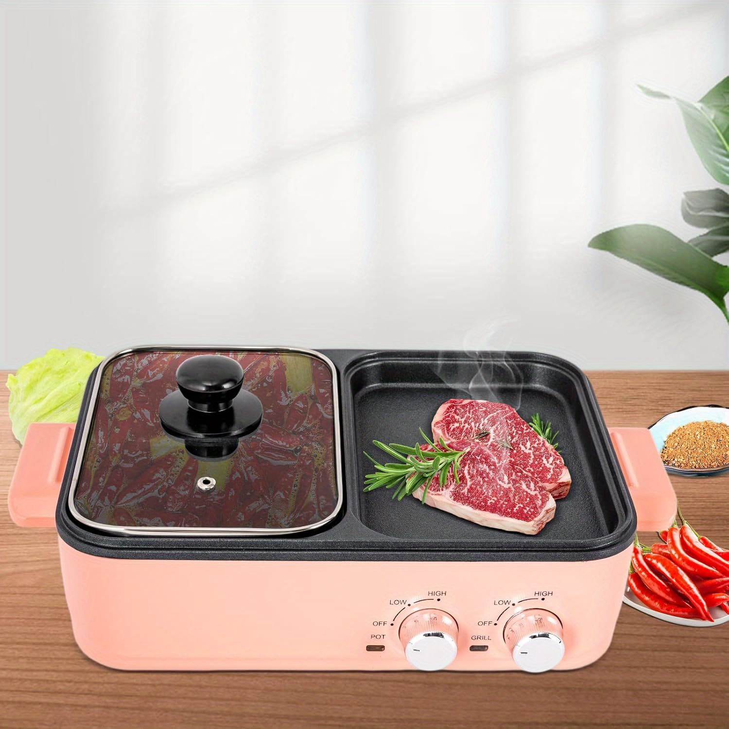   2in1 electric hot pot 1500w 2l non stick korean bbq plate pan shabu grill barbecue mini electric   grill kitchen smokeless shabu cooking pan 14 96 8 66 3 94 inch details 5