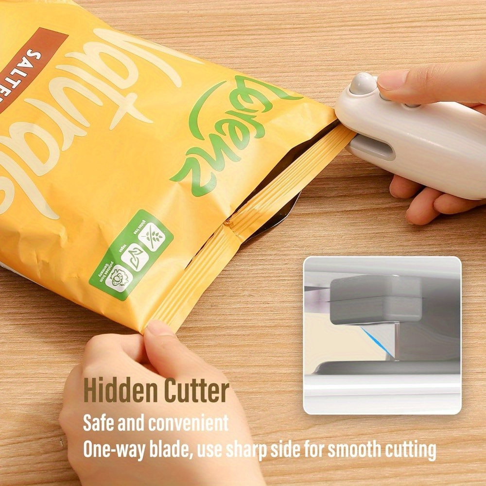 rechargeable mini bag sealer heat sealer with cutter handheld heat sealer machine with magnetic portable bag sealer heat seal for keep food fresh and snacks crispy details 4