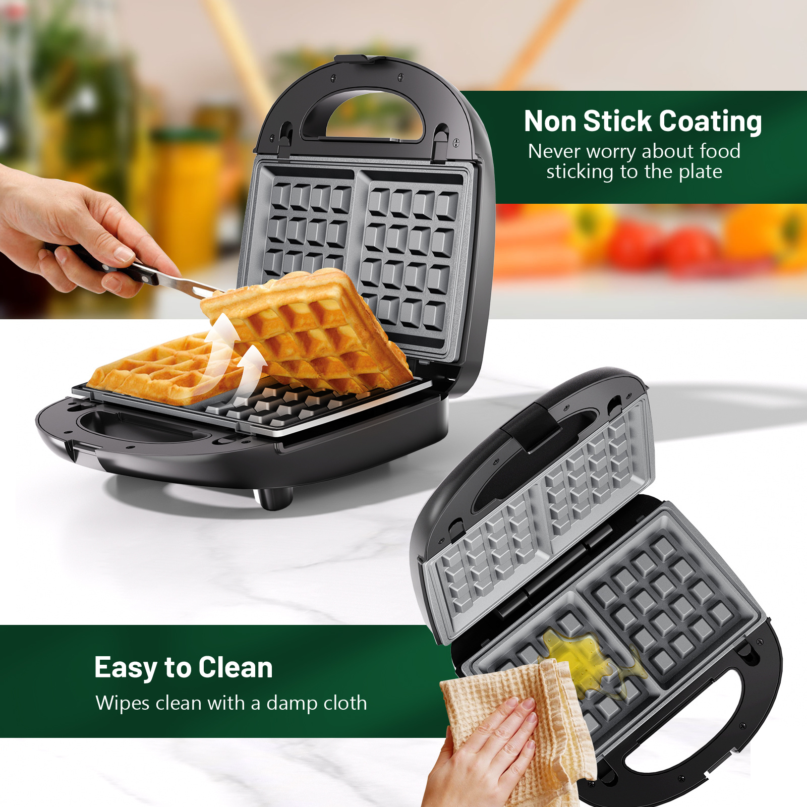   3 in 1 sandwich maker waffle maker with 3 removable non stick plates grill with dual sided heating easy clean and store 800  for cooking breakfast panini cheese and grill steak details 3