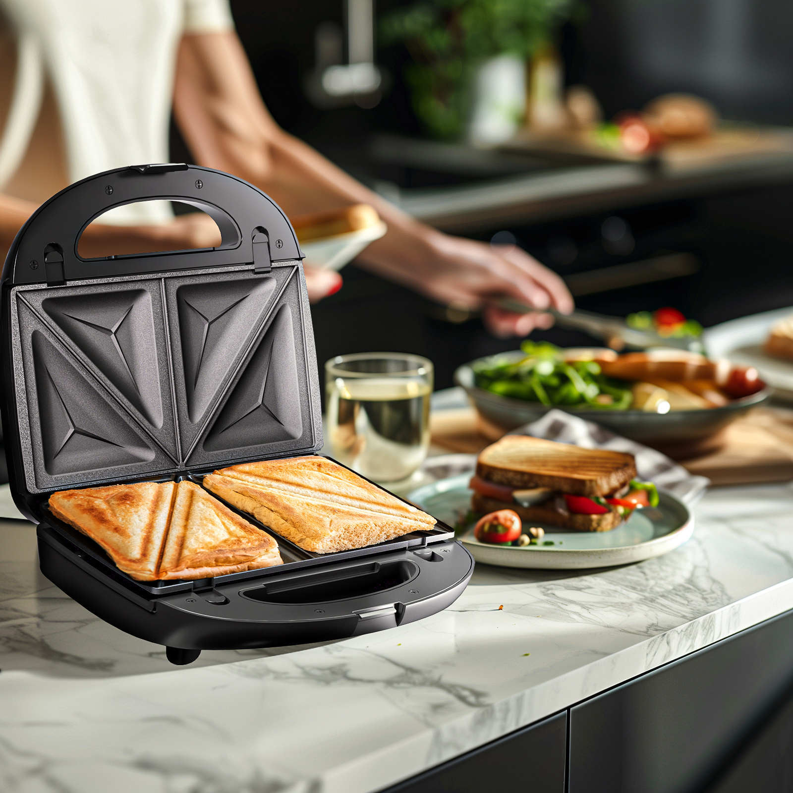   3 in 1 sandwich maker waffle maker with 3 removable non stick plates grill with dual sided heating easy clean and store 800  for cooking breakfast panini cheese and grill steak details 7