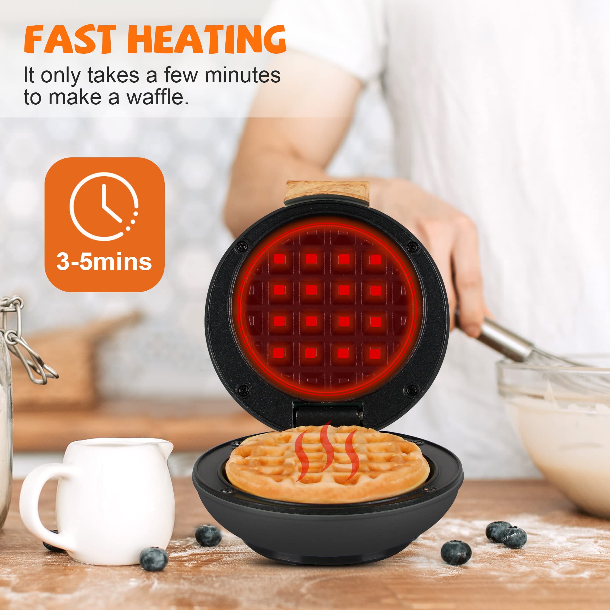     machine 4 inch chaffle maker with compact design easy to clean non stick surface recipe guide included perfect for breakfast dessert sandwich or   black details 1