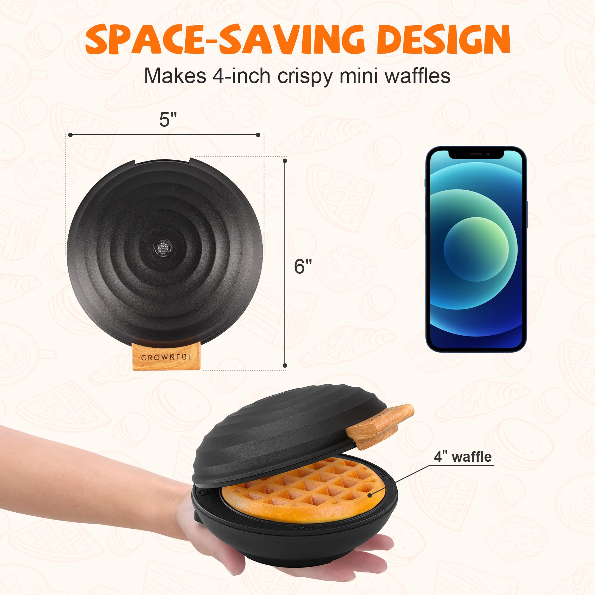     machine 4 inch chaffle maker with compact design easy to clean non stick surface recipe guide included perfect for breakfast dessert sandwich or   black details 3