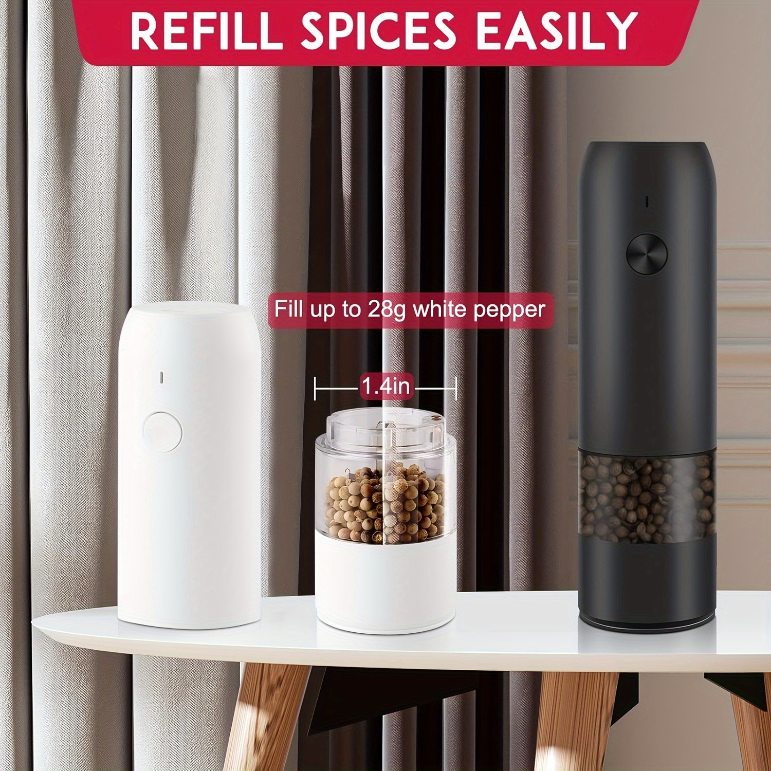   salt pepper grinder set battery powered household seasoning grinder portable handheld grinder for kitchen details 4